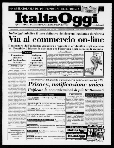 Italia oggi : quotidiano di economia finanza e politica